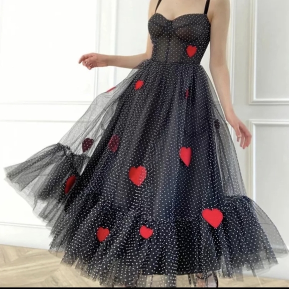 NWT Heart Polka Dot Party Midi Dress S:Small-Med - Picture 3 of 14